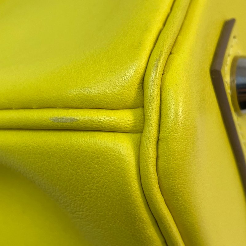 △ Hermes 愛馬仕 9R Lime Swift Calfskin Palladium Plated Metal Birkin 25 Hand Bag Stamp Y 檸檬黃色滑面小牛皮鍍鈀金屬手袋Y刻 - 257028935-6