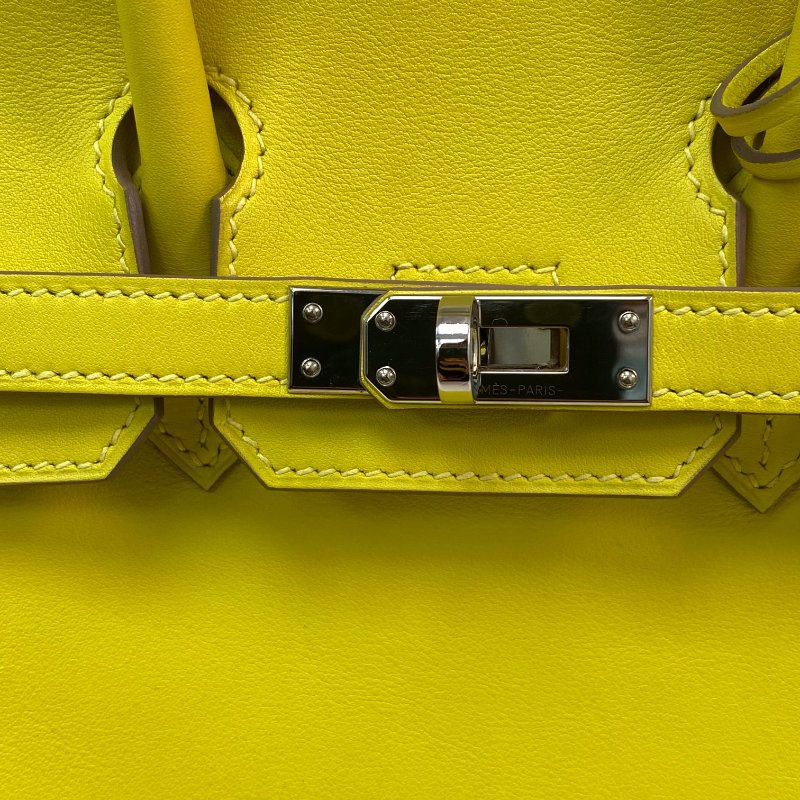 △ Hermes 愛馬仕 9R Lime Swift Calfskin Palladium Plated Metal Birkin 25 Hand Bag Stamp Y 檸檬黃色滑面小牛皮鍍鈀金屬手袋Y刻 - 257028935-12