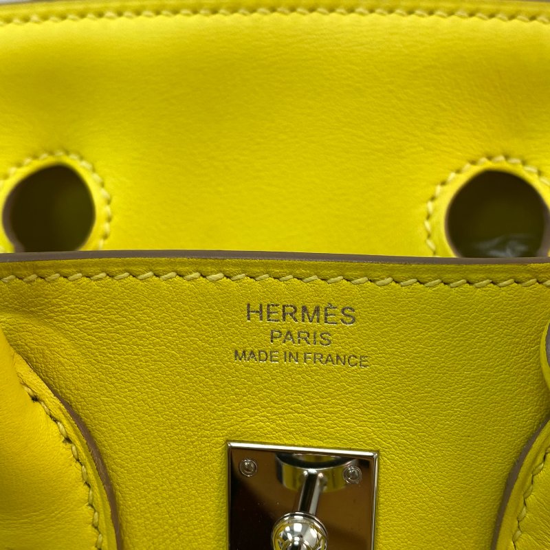 △ Hermes 愛馬仕 9R Lime Swift Calfskin Palladium Plated Metal Birkin 25 Hand Bag Stamp Y 檸檬黃色滑面小牛皮鍍鈀金屬手袋Y刻 - 257028935-13