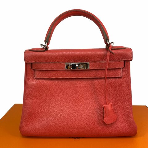 △ Hermes 愛馬仕 T5 Rose Jaipur Clemence Calfskin Palladium Plated Metal Kelly 28 2 Way Bag Stamp [Q] 玫瑰粉紅色粒紋小牛皮鍍鈀金屬兩用袋[Q]刻 - 257028936