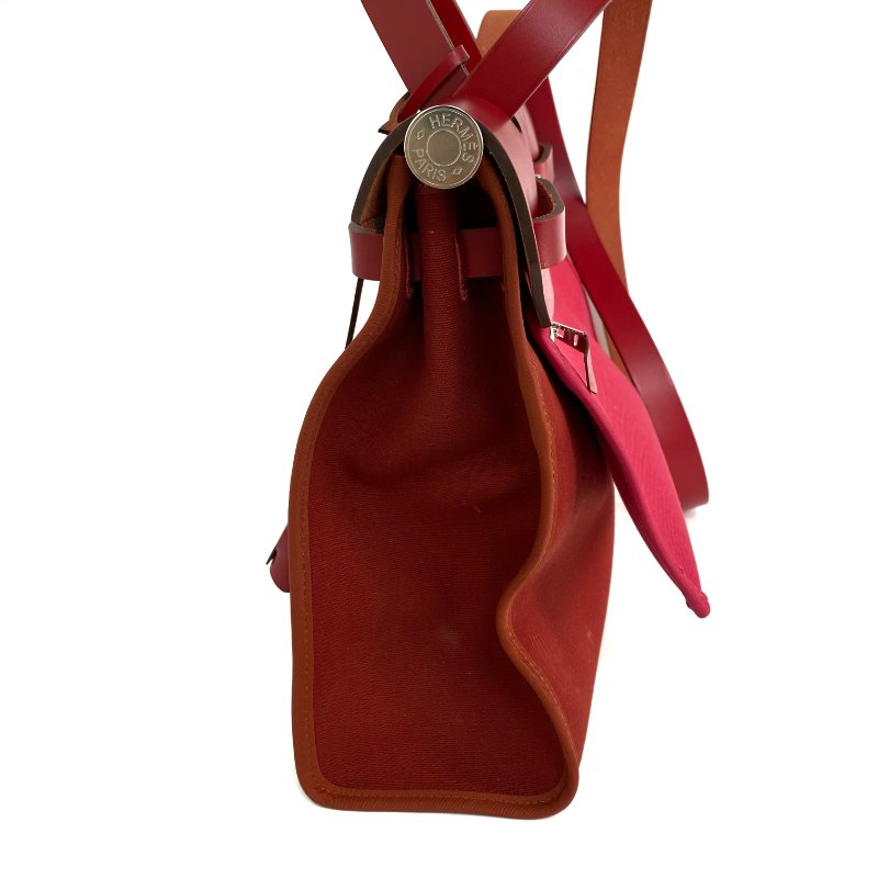 △ Hermes 愛馬仕 Red And Hot Pink Canvas Palladium Plated Metal Herbag 31 2 Way Bag Stamp Z 紅色和桃紅色鍍鈀金屬兩用袋Z刻 - 267000207-2