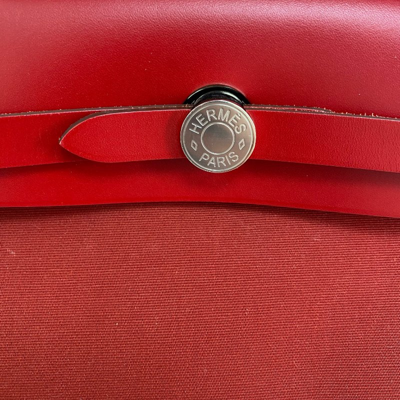 △ Hermes 愛馬仕 Red And Hot Pink Canvas Palladium Plated Metal Herbag 31 2 Way Bag Stamp Z 紅色和桃紅色鍍鈀金屬兩用袋Z刻 - 267000207-13