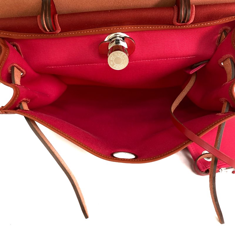 △ Hermes 愛馬仕 Red And Hot Pink Canvas Palladium Plated Metal Herbag 31 2 Way Bag Stamp Z 紅色和桃紅色鍍鈀金屬兩用袋Z刻 - 267000207-15