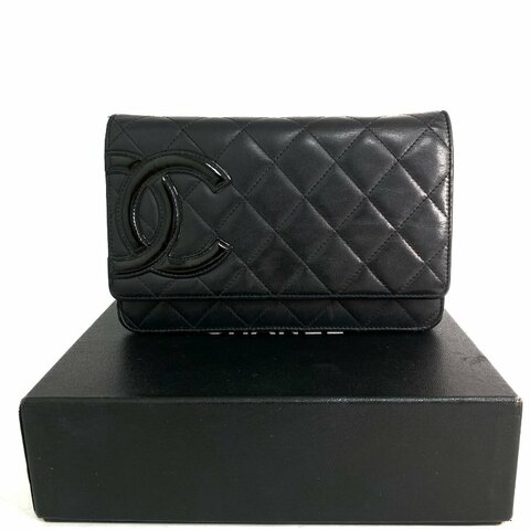 △ Chanel 香奈兒 Black Lambskin Silver Tone Metal Cambon Wallet On Chain No.16 黑色小羊皮銀色金屬鎖鏈銀包No.16 - 257028665