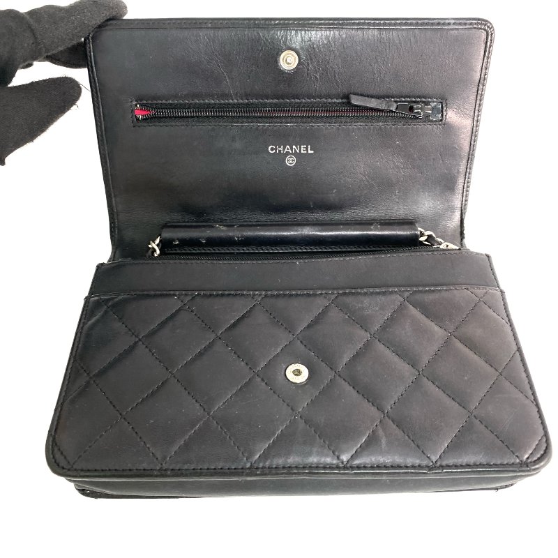 △ Chanel 香奈兒 Black Lambskin Silver Tone Metal Cambon Wallet On Chain No.16 黑色小羊皮銀色金屬鎖鏈銀包No.16 - 257028665-10