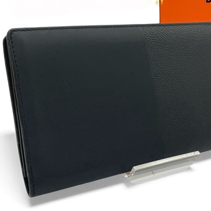 Hermès 愛馬仕曼哈頓雙折長黑色皮夾-3