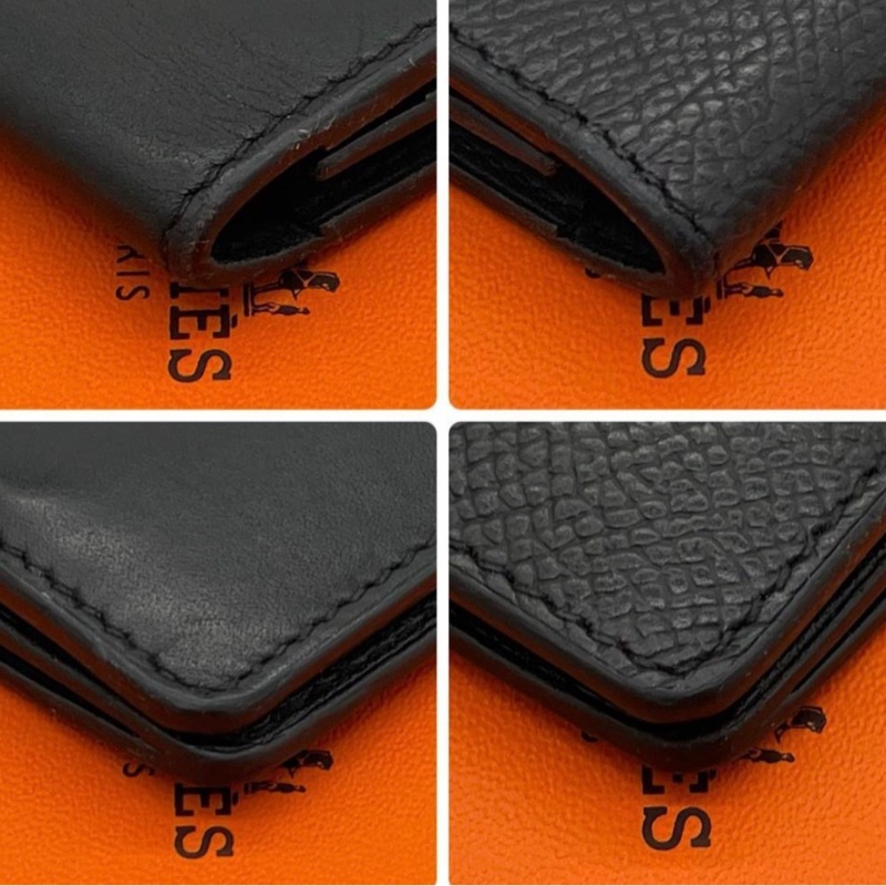 Hermès 愛馬仕曼哈頓雙折長黑色皮夾-7