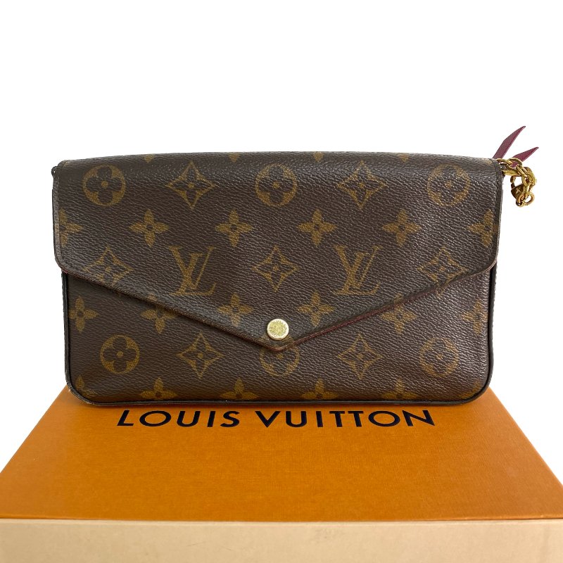△ Louis Vuitton 路易威登 Brown Coated Canvas Monogram Félicie Pochette Chain Shoulder Bag M81896 啡色塗層帆布經典老花鎖鏈肩背袋 - 257028879-0