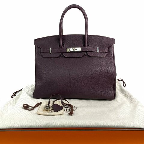 △ Hermes 愛馬仕 Raisin Togo Calfskin Palladium Plated Metal Birkin 35 Hand Bag Stamp [Q] 葡萄紫色Togo小牛皮鍍鈀金屬手袋[Q]刻 - 267000209