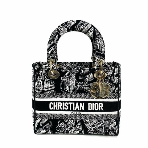 △ Dior 迪奧 Black And White Canvas Lady D-Lite 2 Way Bag 黑色和白色帆布兩用袋 - 267000202