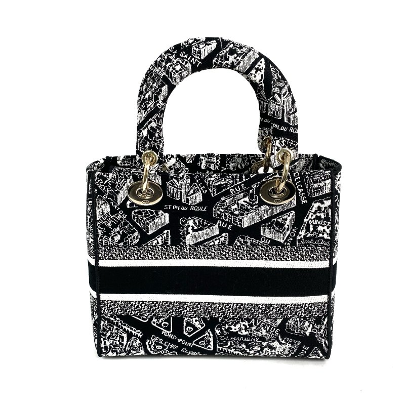△ Dior 迪奧 Black And White Canvas Lady D-Lite 2 Way Bag 黑色和白色帆布兩用袋 - 267000202-1