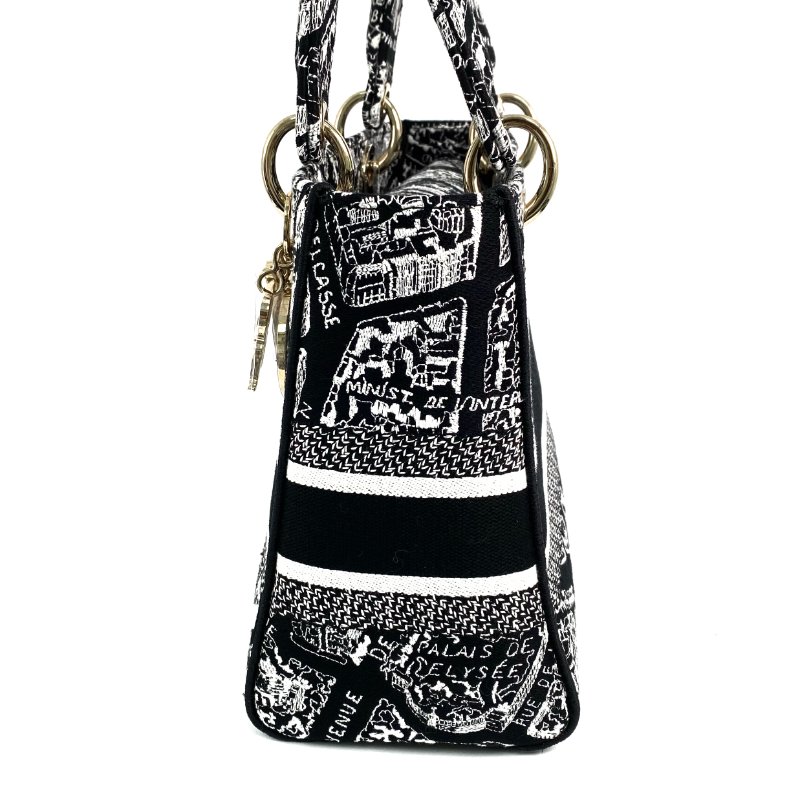 △ Dior 迪奧 Black And White Canvas Lady D-Lite 2 Way Bag 黑色和白色帆布兩用袋 - 267000202-2