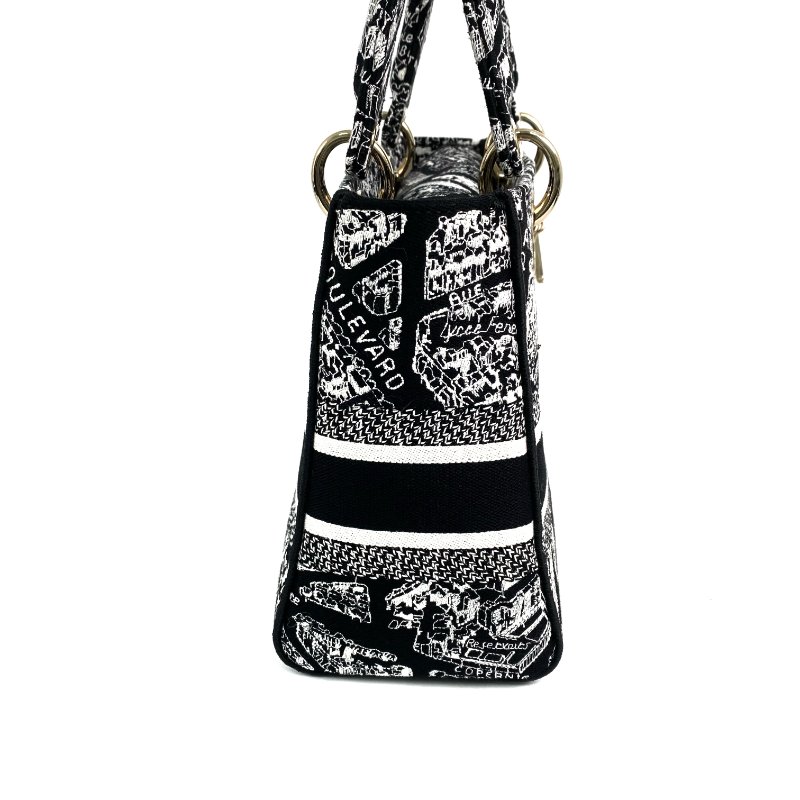 △ Dior 迪奧 Black And White Canvas Lady D-Lite 2 Way Bag 黑色和白色帆布兩用袋 - 267000202-3