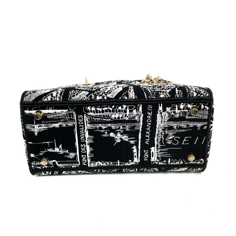 △ Dior 迪奧 Black And White Canvas Lady D-Lite 2 Way Bag 黑色和白色帆布兩用袋 - 267000202-4
