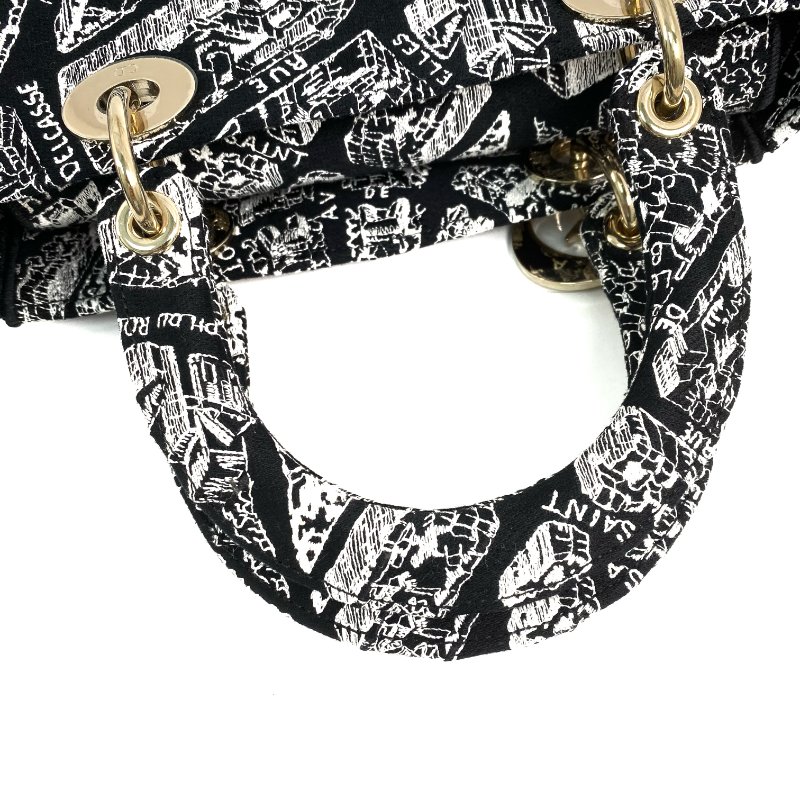 △ Dior 迪奧 Black And White Canvas Lady D-Lite 2 Way Bag 黑色和白色帆布兩用袋 - 267000202-9