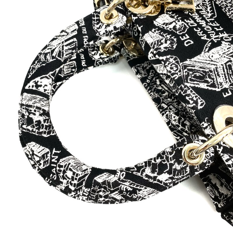 △ Dior 迪奧 Black And White Canvas Lady D-Lite 2 Way Bag 黑色和白色帆布兩用袋 - 267000202-10
