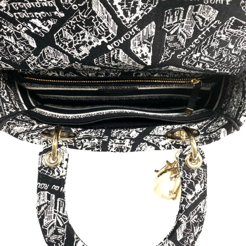 △ Dior 迪奧 Black And White Canvas Lady D-Lite 2 Way Bag 黑色和白色帆布兩用袋 - 267000202-16