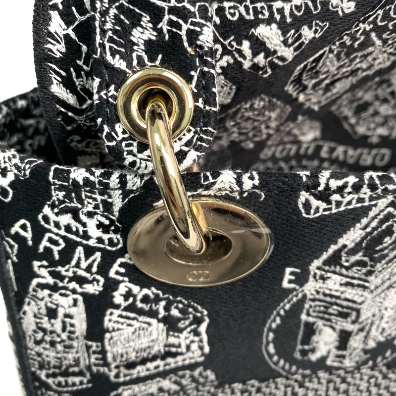 △ Dior 迪奧 Black And White Canvas Lady D-Lite 2 Way Bag 黑色和白色帆布兩用袋 - 267000202-22