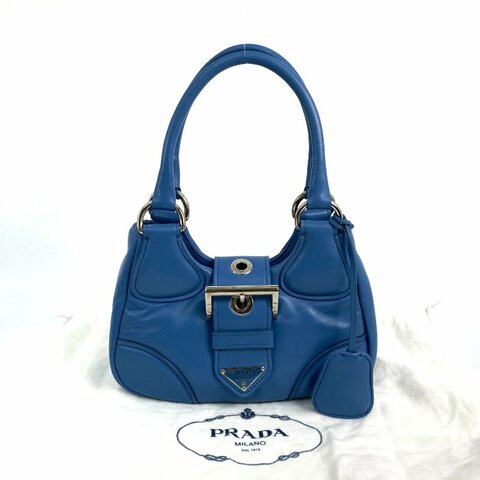 △ Prada 普拉達 Blue Nappa Leather Moon 2 Way Bag 1BA381 藍色納帕皮革兩用袋 - 267000243