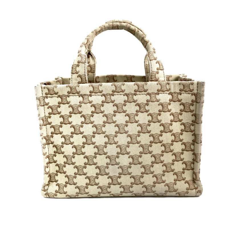 △ Celine 思琳 Beige And Brown Canvas Small Cabas Thais 2 Way Bag 米黃色和啡色帆布兩用袋 - 267000146-2