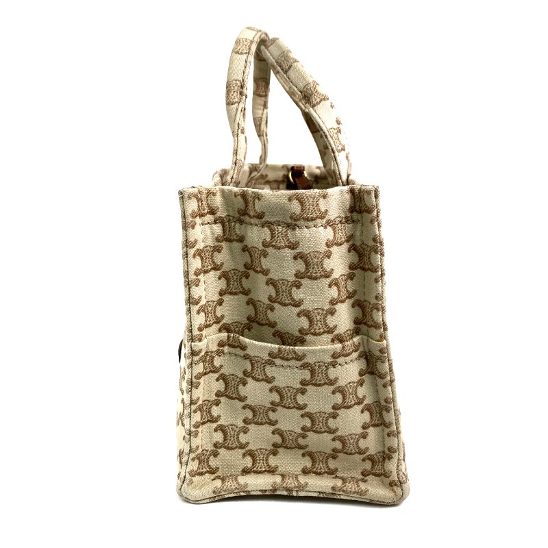 △ Celine 思琳 Beige And Brown Canvas Small Cabas Thais 2 Way Bag 米黃色和啡色帆布兩用袋 - 267000146-3