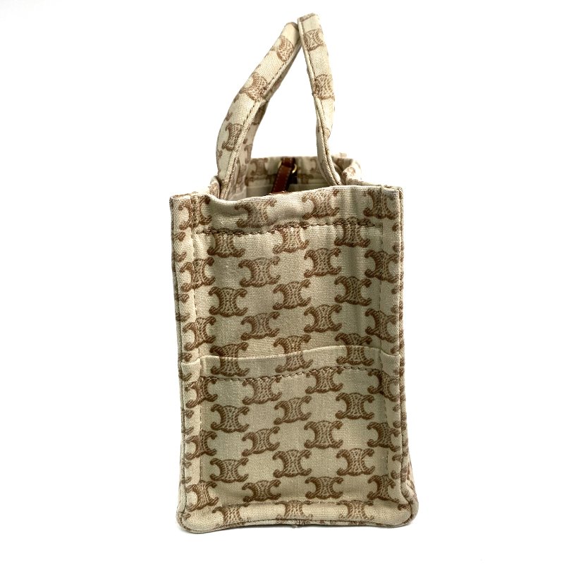 △ Celine 思琳 Beige And Brown Canvas Small Cabas Thais 2 Way Bag 米黃色和啡色帆布兩用袋 - 267000146-4