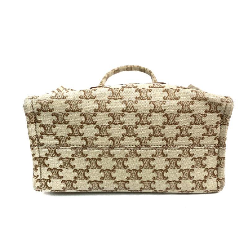 △ Celine 思琳 Beige And Brown Canvas Small Cabas Thais 2 Way Bag 米黃色和啡色帆布兩用袋 - 267000146-5