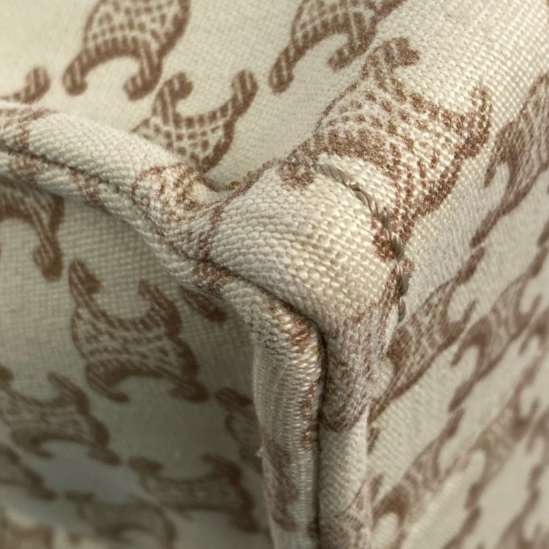 △ Celine 思琳 Beige And Brown Canvas Small Cabas Thais 2 Way Bag 米黃色和啡色帆布兩用袋 - 267000146-8