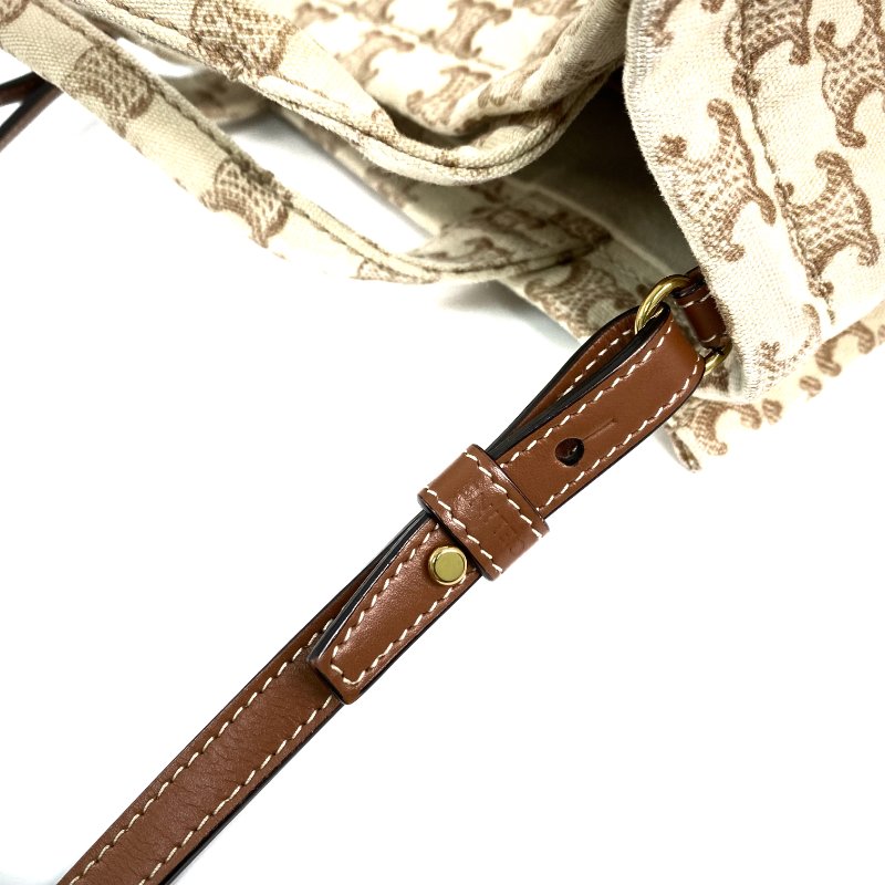 △ Celine 思琳 Beige And Brown Canvas Small Cabas Thais 2 Way Bag 米黃色和啡色帆布兩用袋 - 267000146-14