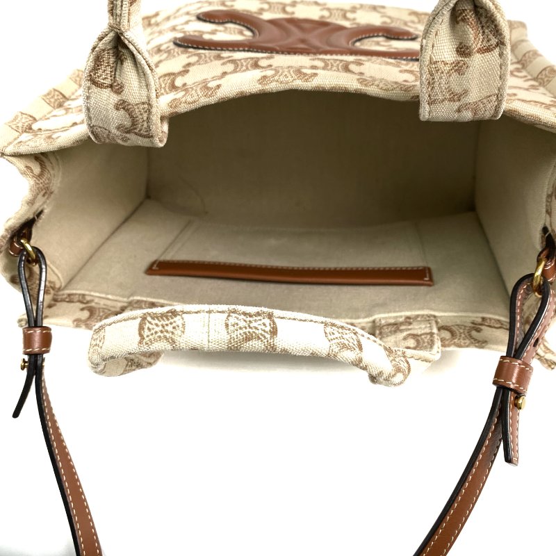 △ Celine 思琳 Beige And Brown Canvas Small Cabas Thais 2 Way Bag 米黃色和啡色帆布兩用袋 - 267000146-16