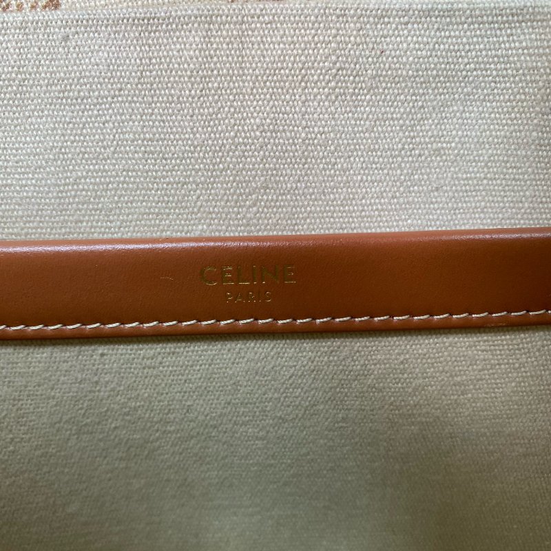 △ Celine 思琳 Beige And Brown Canvas Small Cabas Thais 2 Way Bag 米黃色和啡色帆布兩用袋 - 267000146-19