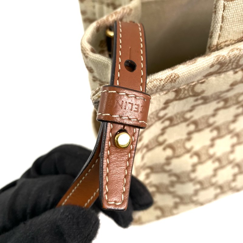 △ Celine 思琳 Beige And Brown Canvas Small Cabas Thais 2 Way Bag 米黃色和啡色帆布兩用袋 - 267000146-21