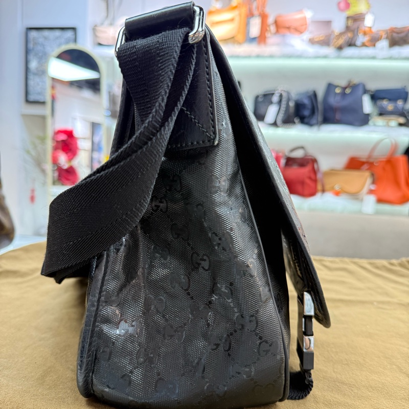 Gucci 古馳 水晶皮 滿印黑色郵差包*男女同款*-2