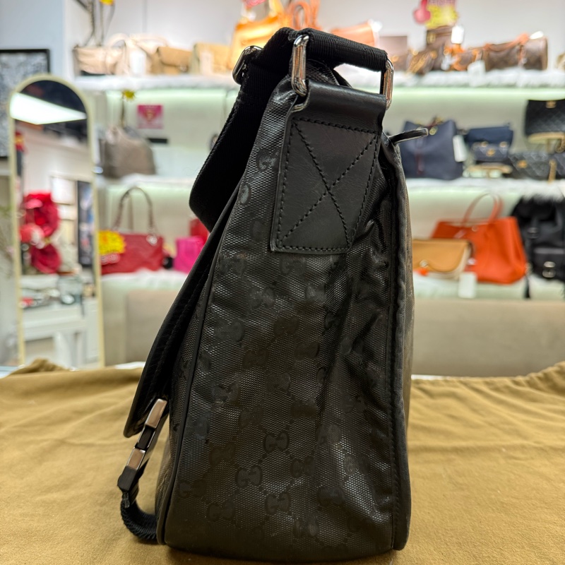 Gucci 古馳 水晶皮 滿印黑色郵差包*男女同款*-3