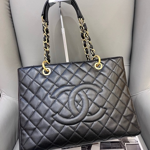 CHANEL香奈兒黑金荔枝紋GST包