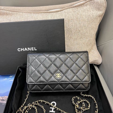 Chanel香奈兒黑金荔枝紋woc發財包