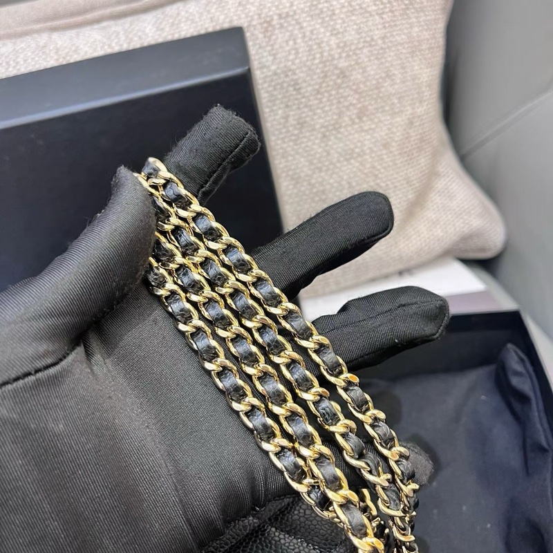 Chanel香奈兒黑金荔枝紋woc發財包-6