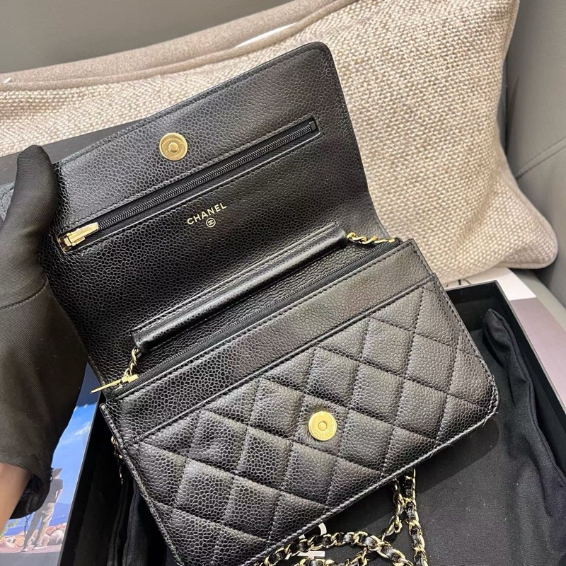 Chanel香奈兒黑金荔枝紋woc發財包-7