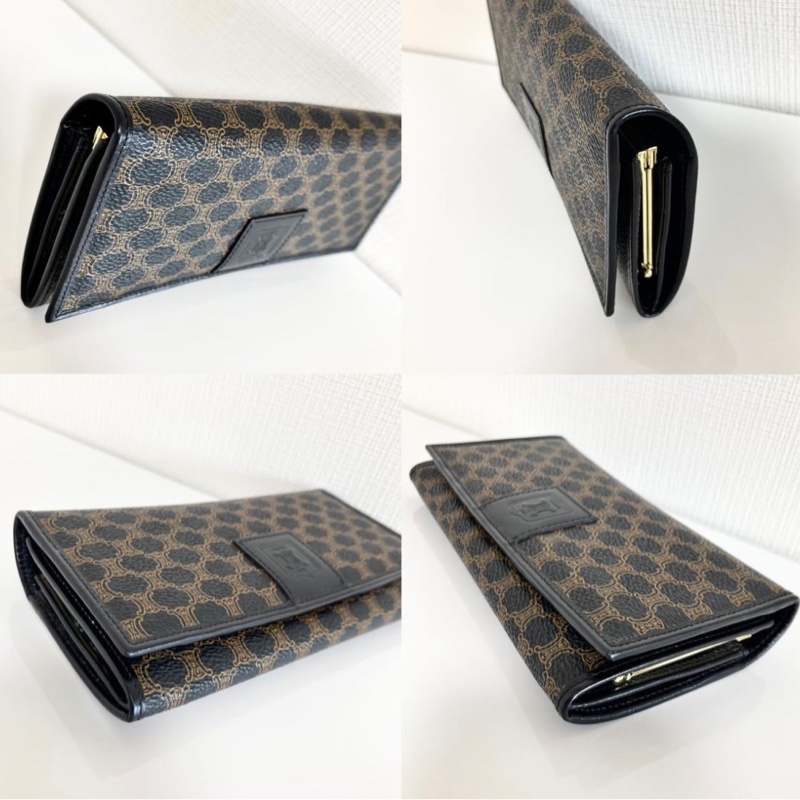 Celine Triomphe Vintage中古黑花長夾-1