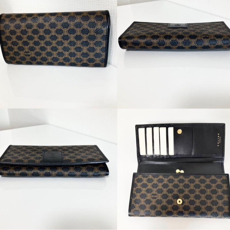 Celine Triomphe Vintage中古黑花長夾-2