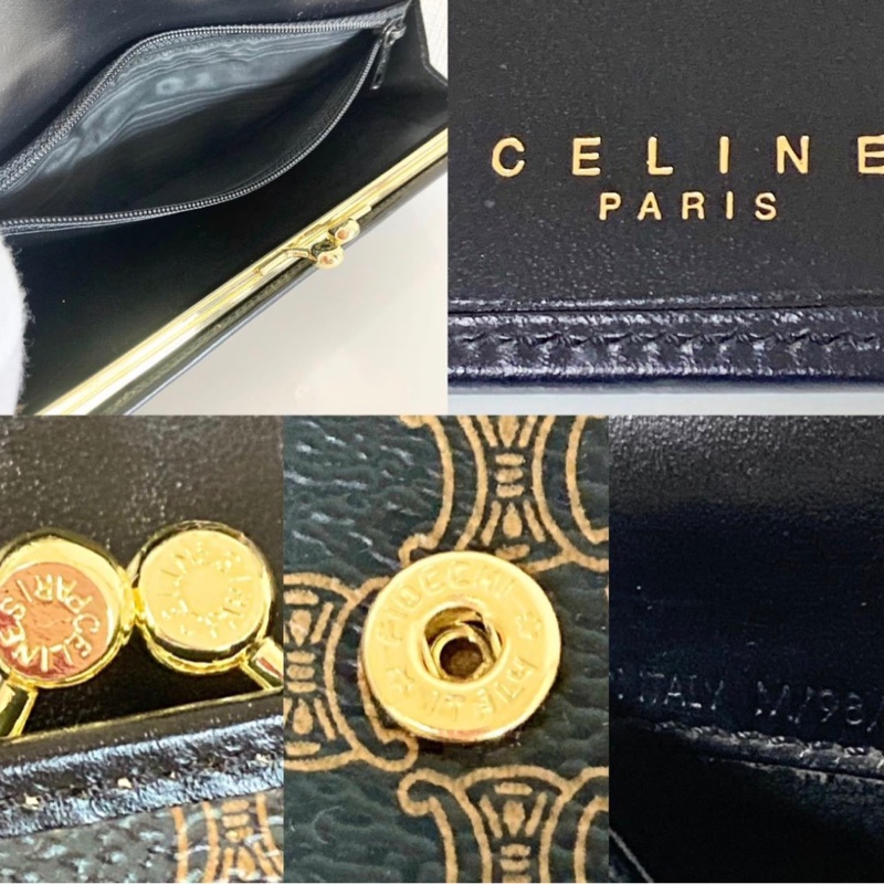 Celine Triomphe Vintage中古黑花長夾-4