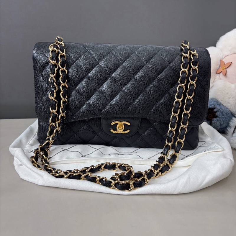 Chanel 黑金荔枝紋牛皮Jumbo-0