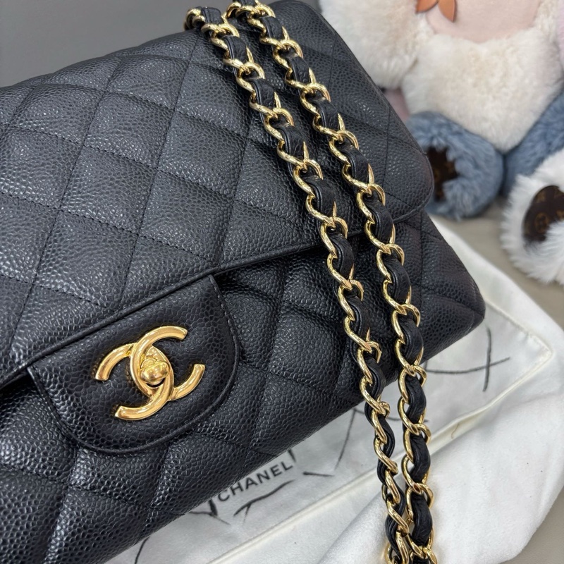 Chanel 黑金荔枝紋牛皮Jumbo-1