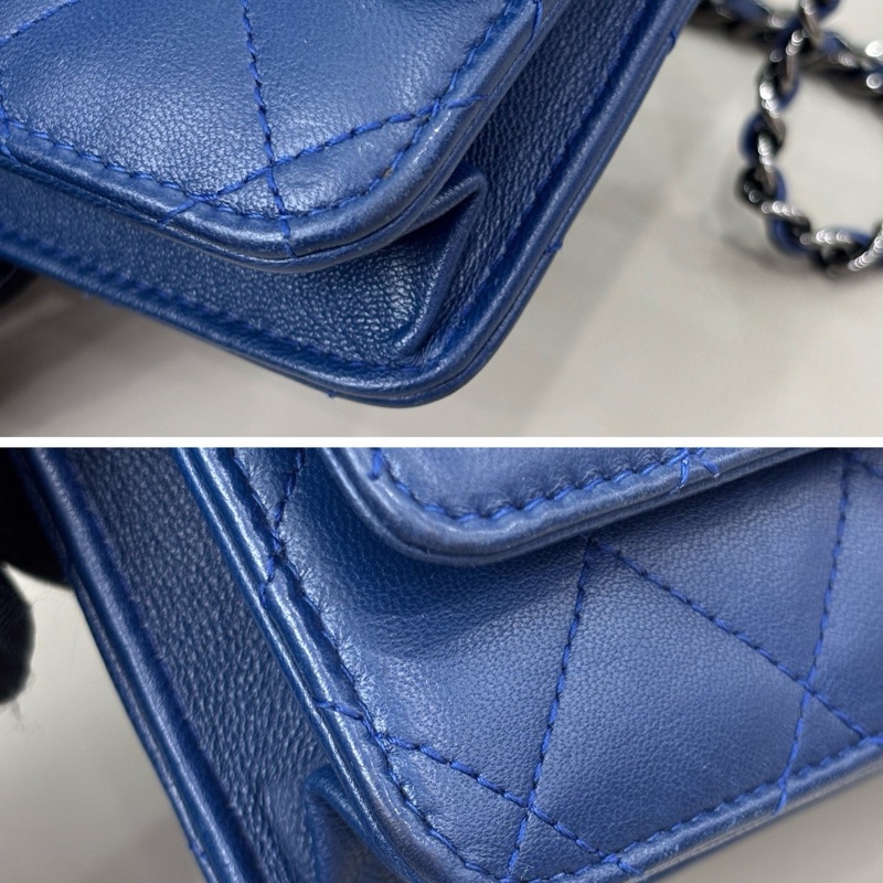Chanel 香奈兒藍色羊皮woc鏈條包-6