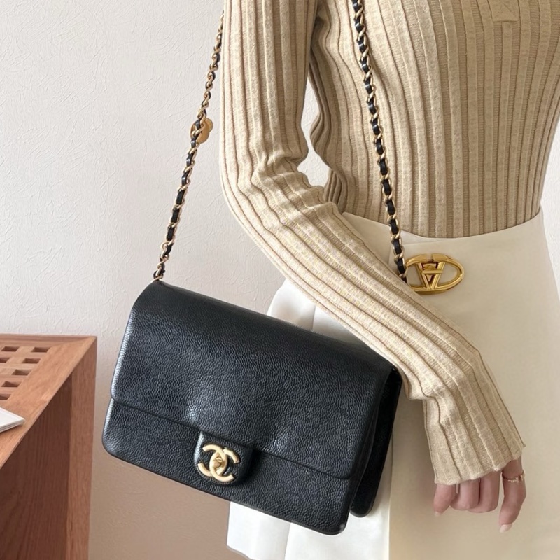 氣質優雅款💰Chanel香奈兒黑金24K琺瑯金幣方胖子單肩斜挎鏈條包-0