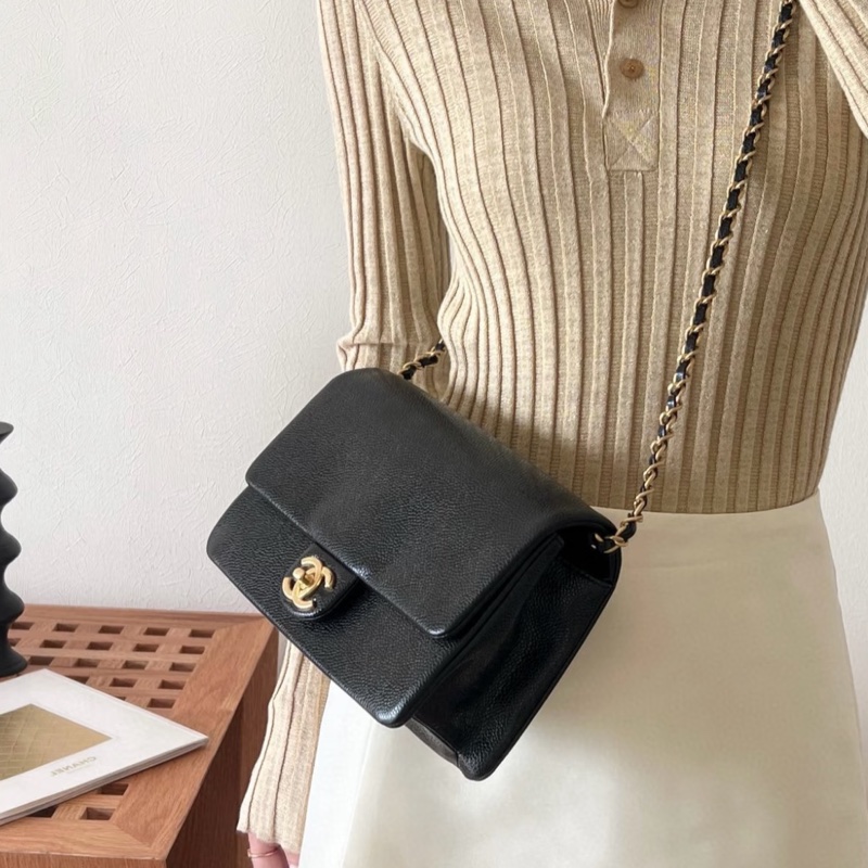 氣質優雅款💰Chanel香奈兒黑金24K琺瑯金幣方胖子單肩斜挎鏈條包-1