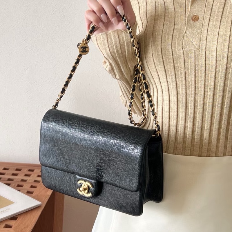 氣質優雅款💰Chanel香奈兒黑金24K琺瑯金幣方胖子單肩斜挎鏈條包-2