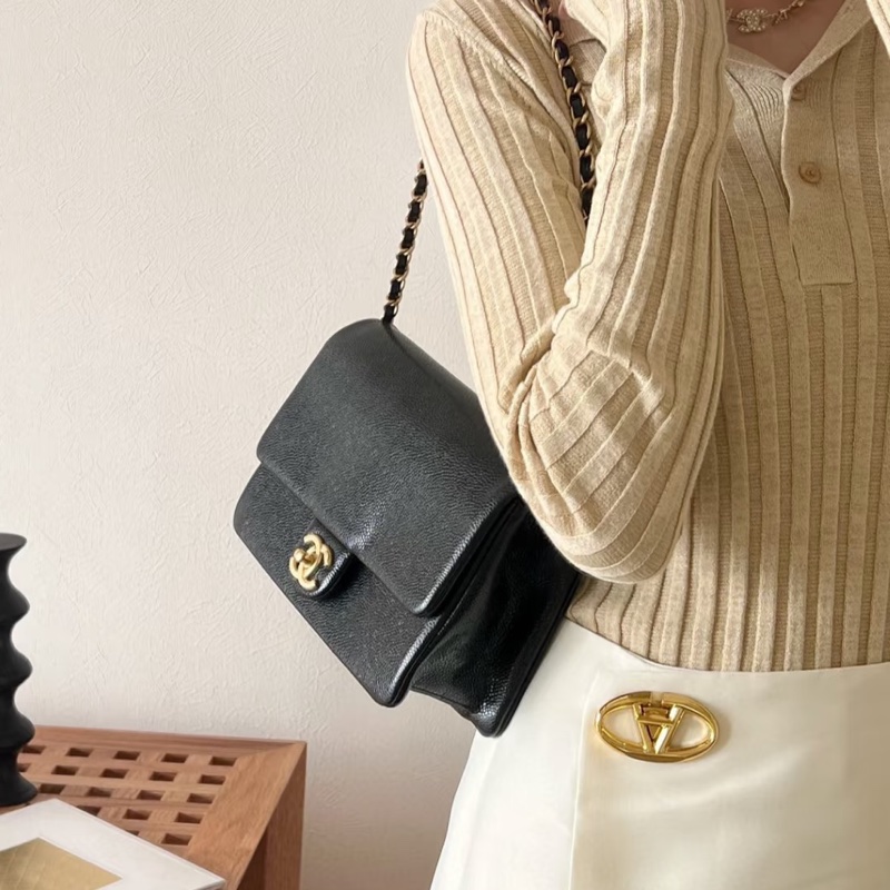 氣質優雅款💰Chanel香奈兒黑金24K琺瑯金幣方胖子單肩斜挎鏈條包-3