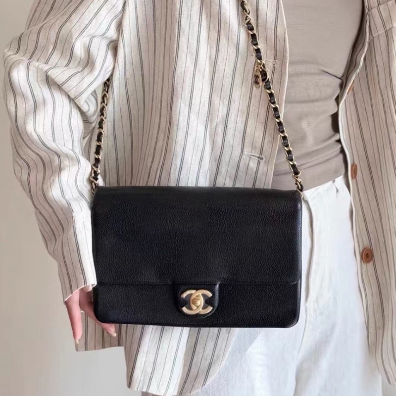 氣質優雅款💰Chanel香奈兒黑金24K琺瑯金幣方胖子單肩斜挎鏈條包-5