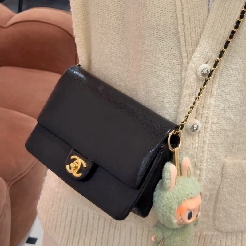 氣質優雅款💰Chanel香奈兒黑金24K琺瑯金幣方胖子單肩斜挎鏈條包-6